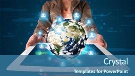 Presentation with earth - Cool new theme with woman presenting 3d earth globe backdrop and a ocean colored foreground
