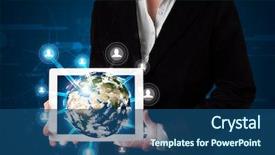  Presentation with earth - Presentation theme with woman presenting 3d earth globe background and a ocean colored foreground