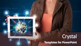  Presentation with world geography earth globe model - Cool new PPT layouts with woman presenting 3d earth globe backdrop and a tawny brown colored foreground