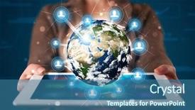  Presentation with internet - Slides having woman presenting 3d earth globe background and a ocean colored foreground