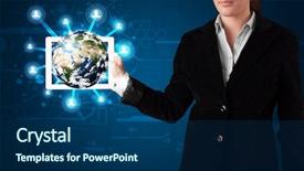  Presentation with world geography earth globe model - Slides featuring woman presenting 3d earth globe background and a ocean colored foreground