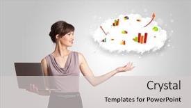  Presentation with cloud - Colorful theme enhanced with woman presenting cloud with graph backdrop and a light gray colored foreground