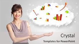  Presentation with cloud - Beautiful PPT theme featuring woman presenting cloud with graph backdrop and a lemonade colored foreground