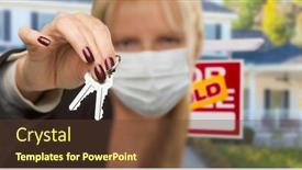  Presentation with medical face mask - Audience pleasing PPT theme consisting of woman-presenting-house-keys-wearing backdrop and a tawny brown colored foreground