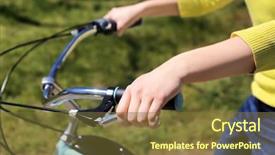  Presentation with brake - Theme consisting of woman pressing bicycle brake lever background and a tawny brown colored foreground