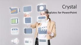  Presentation with modern tech - Theme with woman pressing high tech type background and a light gray colored foreground