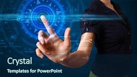  Presentation with high tech technology - Presentation theme enhanced with pressing high technology control panel background and a navy blue colored foreground