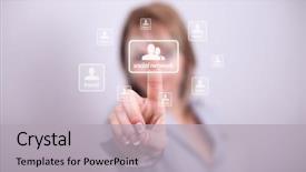  Presentation with social media - Audience pleasing slide deck consisting of woman pressing social media button backdrop and a light gray colored foreground