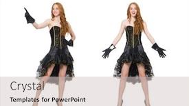  Presentation with virtual event - Cool new slide deck with woman-pressing-virtual-button-isolated backdrop and a light gray colored foreground