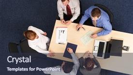  Presentation with five business people standing together and smiling - Beautiful slides featuring woman professional development - leadership -five business people meeting backdrop and a tawny brown colored foreground