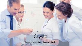  Presentation with team - Slide deck consisting of woman professional development - smiling business team discussing something background and a light blue colored foreground