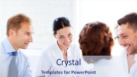  Presentation with virtual team meeting - PPT layouts enhanced with woman professional development - smiling businesswoman with team background and a sky blue colored foreground