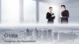  Presentation with professional development - PPT theme with woman professional development - two business people examining design background and a  colored foreground