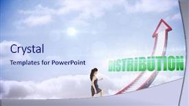  Presentation with stepping - Cool new slide set with woman professional development - word distribution and businesswoman stepping backdrop and a sky blue colored foreground