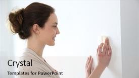  Presentation with programming - Slide deck consisting of woman programming temperature inside home background and a soft green colored foreground