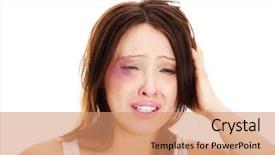  Presentation with violence woman - Amazing slides having woman protect herself from violence backdrop and a coral colored foreground