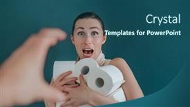  Presentation with toilet - PPT theme having woman-protecting-her-toilet-paper background and a ocean colored foreground