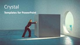  Presentation with concrete block - PPT theme with woman-pushes-cube-concrete-block background and a seafoam green colored foreground