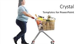  Presentation with groceries cart - Colorful PPT theme enhanced with woman pushing a shopping cart backdrop and a  colored foreground