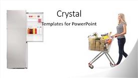  Presentation with groceries cart - Colorful slide set enhanced with woman pushing a shopping cart backdrop and a white colored foreground