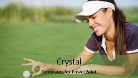  Presentation with golf - Presentation theme having woman pushing golf ball background and a seafoam green colored foreground