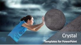  Presentation with rock - Amazing PPT theme having woman pushing rolling round rock backdrop and a teal colored foreground