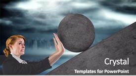  Presentation with rock - Amazing PPT theme having woman pushing rolling round rock backdrop and a dark gray colored foreground