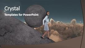  Presentation with rock - Audience pleasing PPT theme consisting of woman pushing rolling round rock backdrop and a  colored foreground