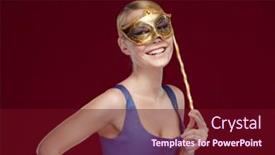  Presentation with masquerade purple - Beautiful PPT theme featuring woman puts on masquerade mask isolated on purple backdrop and a wine colored foreground