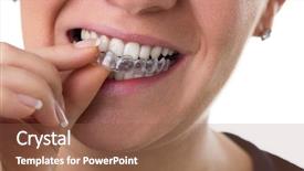  Presentation with teeth - Audience pleasing theme consisting of woman puts preventive teeth braces backdrop and a violet colored foreground