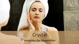  Presentation with anti aging - Presentation design featuring woman putting anti-aging cream background and a coral colored foreground