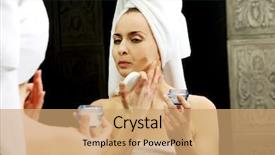  Presentation with anti aging - Audience pleasing PPT layouts consisting of woman putting anti-aging cream backdrop and a coral colored foreground