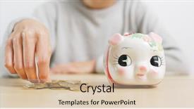  Presentation with piggy bank - Amazing theme having woman putting coins into piggy backdrop and a soft green colored foreground