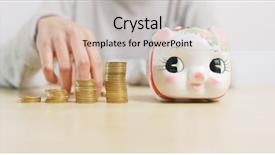  Presentation with piggy bank - Beautiful slides featuring woman putting coins into piggy backdrop and a light gray colored foreground