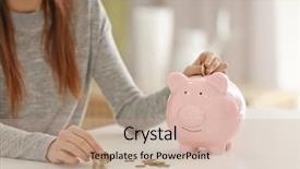  Presentation with piggy bank - Cool new slide set with woman putting coins into piggy backdrop and a  colored foreground