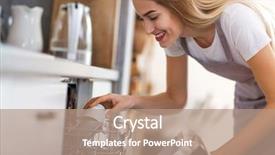  Presentation with filipino dishes - Beautiful PPT theme featuring woman putting dishes into dishwasher backdrop and a coral colored foreground