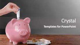  Presentation with pig - Cool new slide deck with woman putting euro banknote in pig moneybox backdrop and a gray colored foreground
