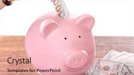  Presentation with pig - Beautiful slides featuring woman putting euro banknote in pig moneybox backdrop and a lemonade colored foreground