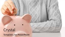  Presentation with accounting financial bank banking account - Cool new slides with woman putting euro coin into a piggy bank on the table financial savings concept backdrop and a lemonade colored foreground