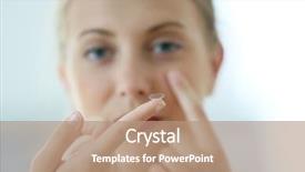  Presentation with eye care retina - Presentation theme with woman putting eye contact lense background and a coral colored foreground