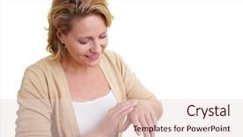  Presentation with lotion - Presentation design having woman putting hand lotion background and a lemonade colored foreground