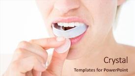  Presentation with dental gum - Presentation design consisting of woman putting her gum shield background and a lemonade colored foreground