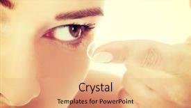  Presentation with lens - PPT theme consisting of woman putting lens into eye background and a coral colored foreground
