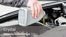  Presentation with car engine - PPT layouts having woman-putting-oil background and a gray colored foreground