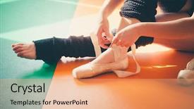  Presentation with ballet - Cool new presentation design with woman putting on ballet shoes backdrop and a coral colored foreground