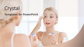  Presentation with eyesight - Colorful slide deck enhanced with woman putting on contact lenses backdrop and a lemonade colored foreground