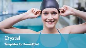  Presentation with swim fundraiser - Presentation design featuring woman putting on swim cap background and a teal colored foreground