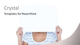  Presentation with faces - Slides with woman putting paper over her faces on white background background and a white colored foreground