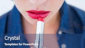  Presentation with lipstick - Presentation design with woman putting red lipstick background and a ocean colored foreground