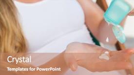  Presentation with being a single woman - Colorful PPT theme enhanced with fairness cream - woman putting sunblock on her backdrop and a coral colored foreground